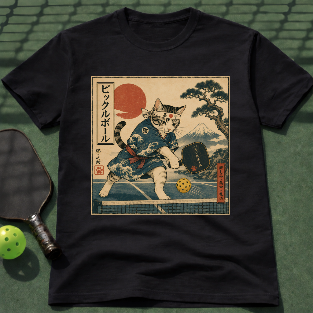 Vintage Japanese Cat Pickleball T-Shirt