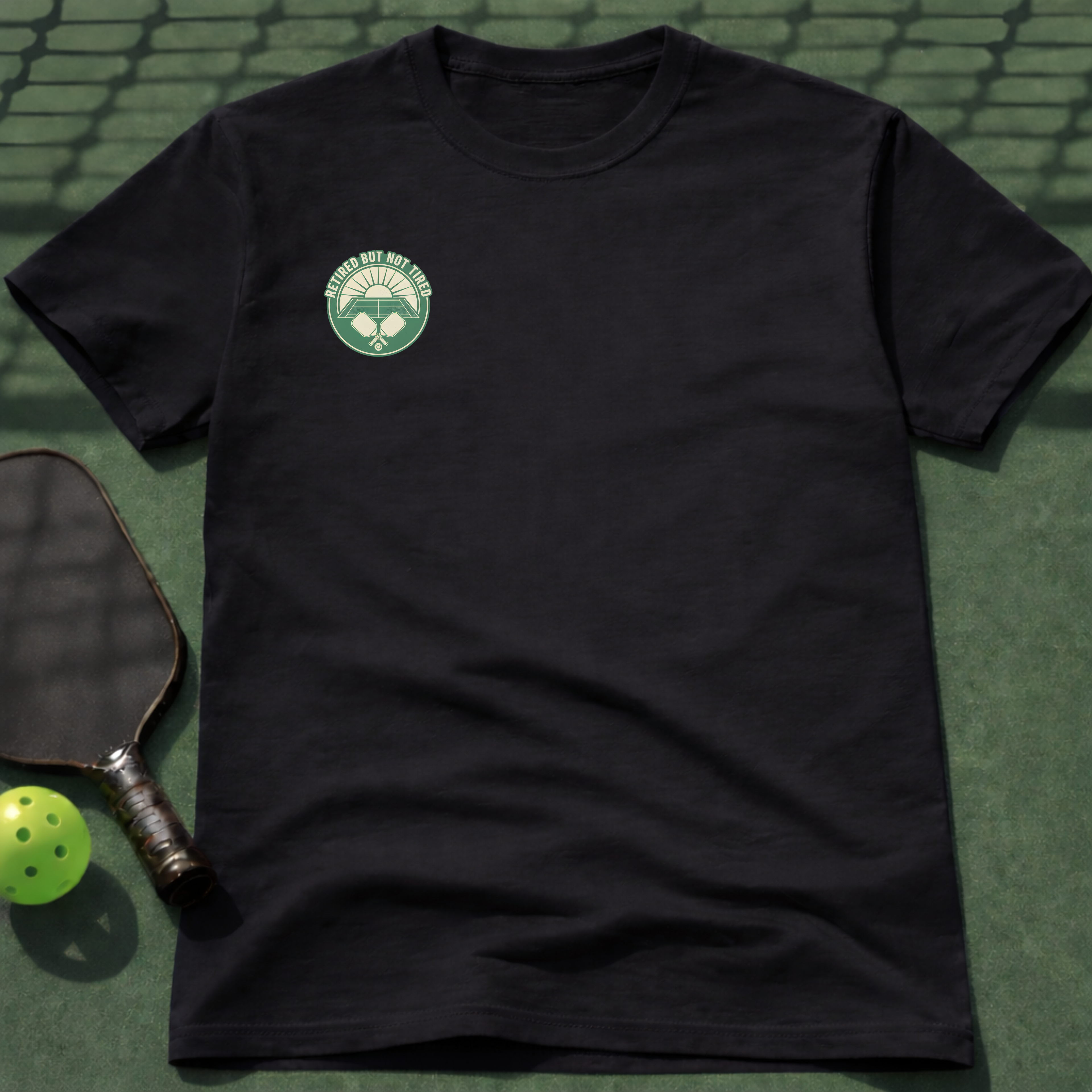 Retired But Not Tired T-Shirt (Chest Print)