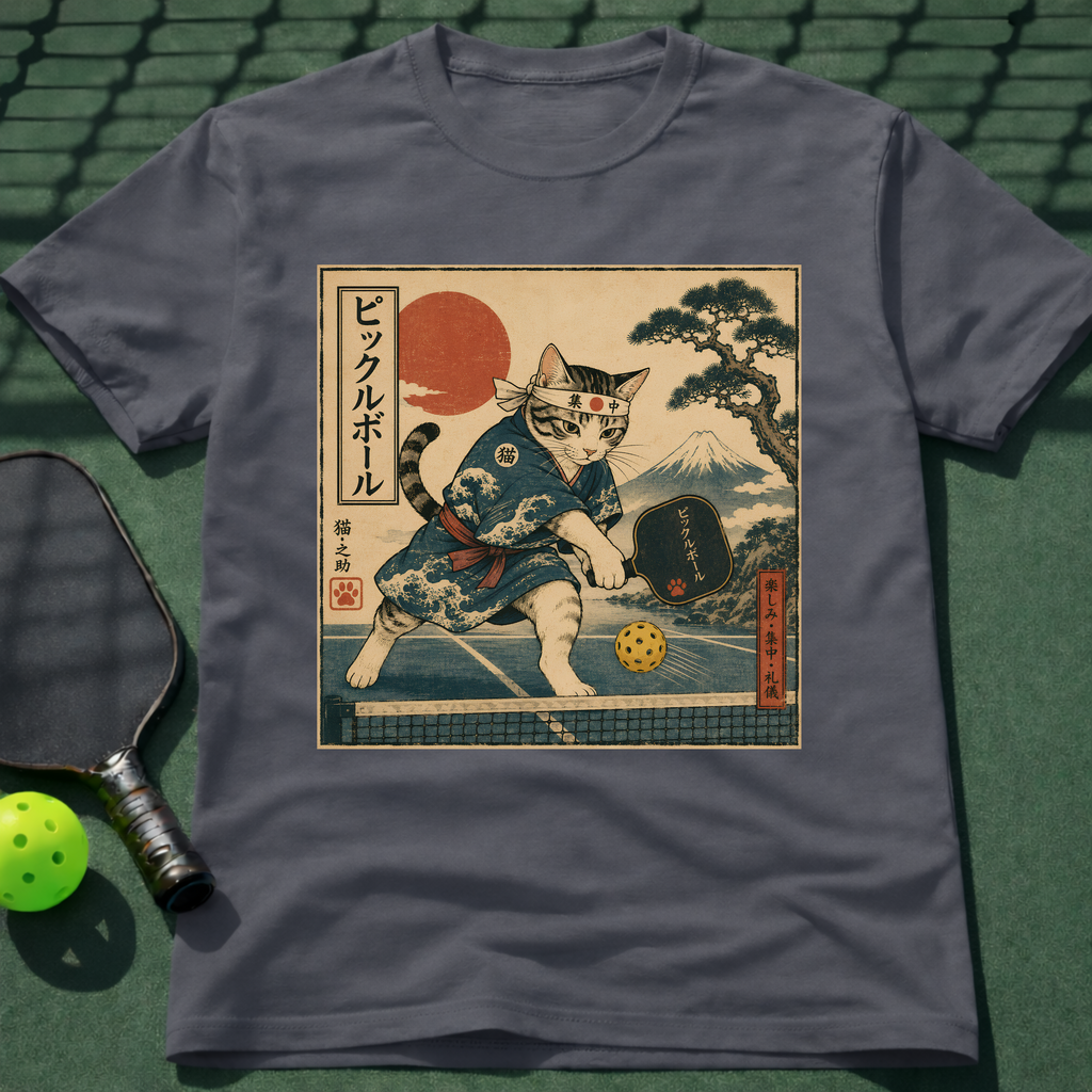 Vintage Japanese Cat Pickleball T-Shirt