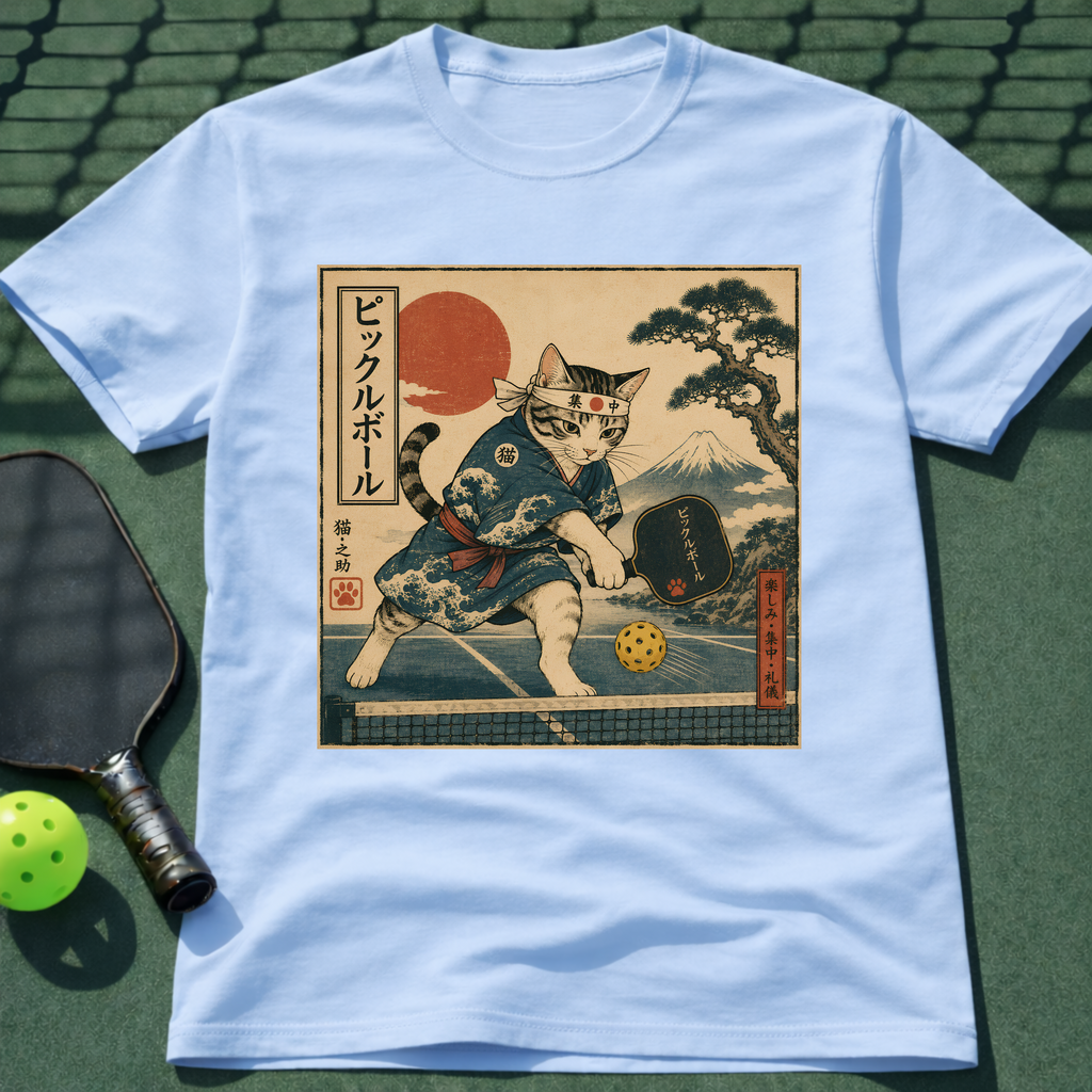 Vintage Japanese Cat Pickleball T-Shirt