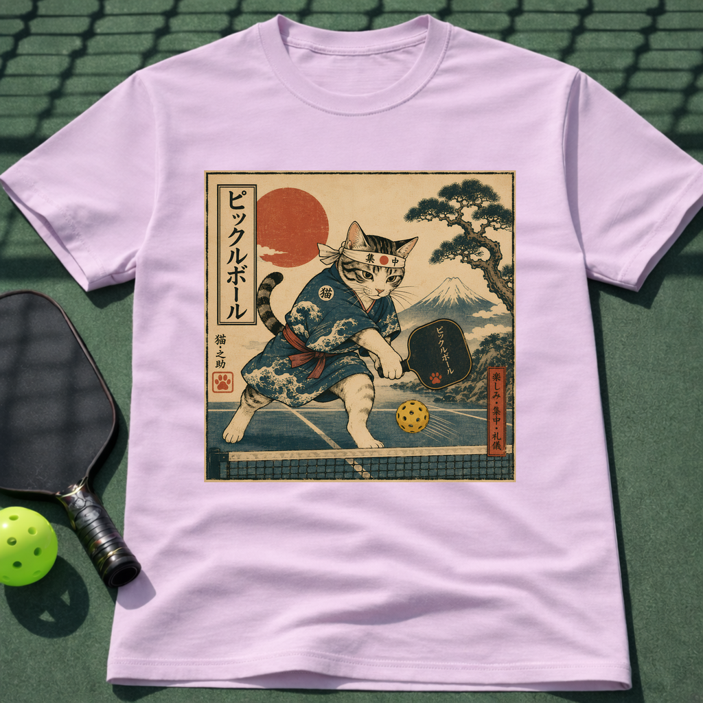 Vintage Japanese Cat Pickleball T-Shirt