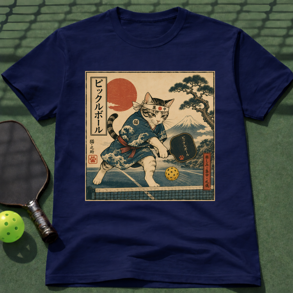 Vintage Japanese Cat Pickleball T-Shirt