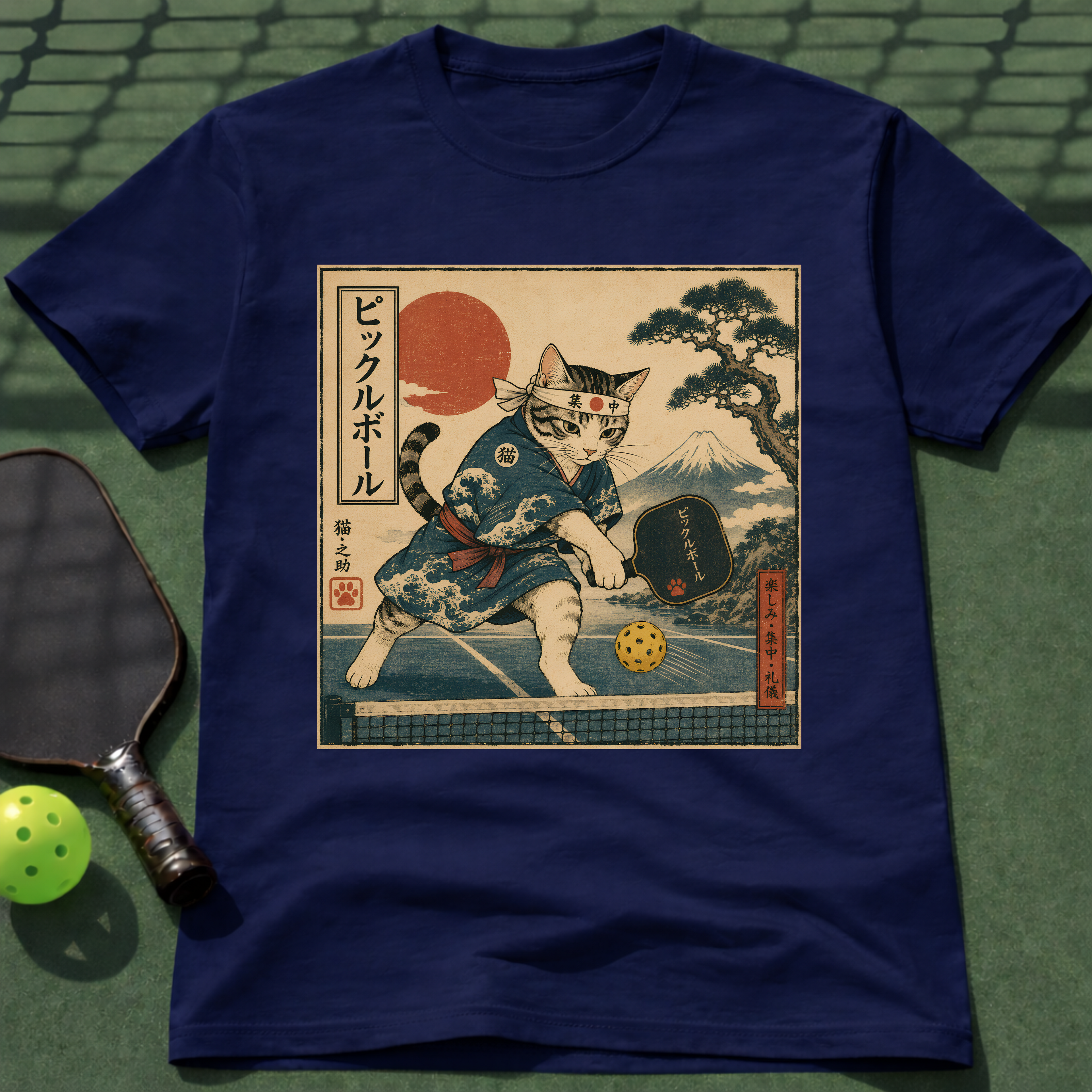Vintage Japanese Cat Pickleball T-Shirt