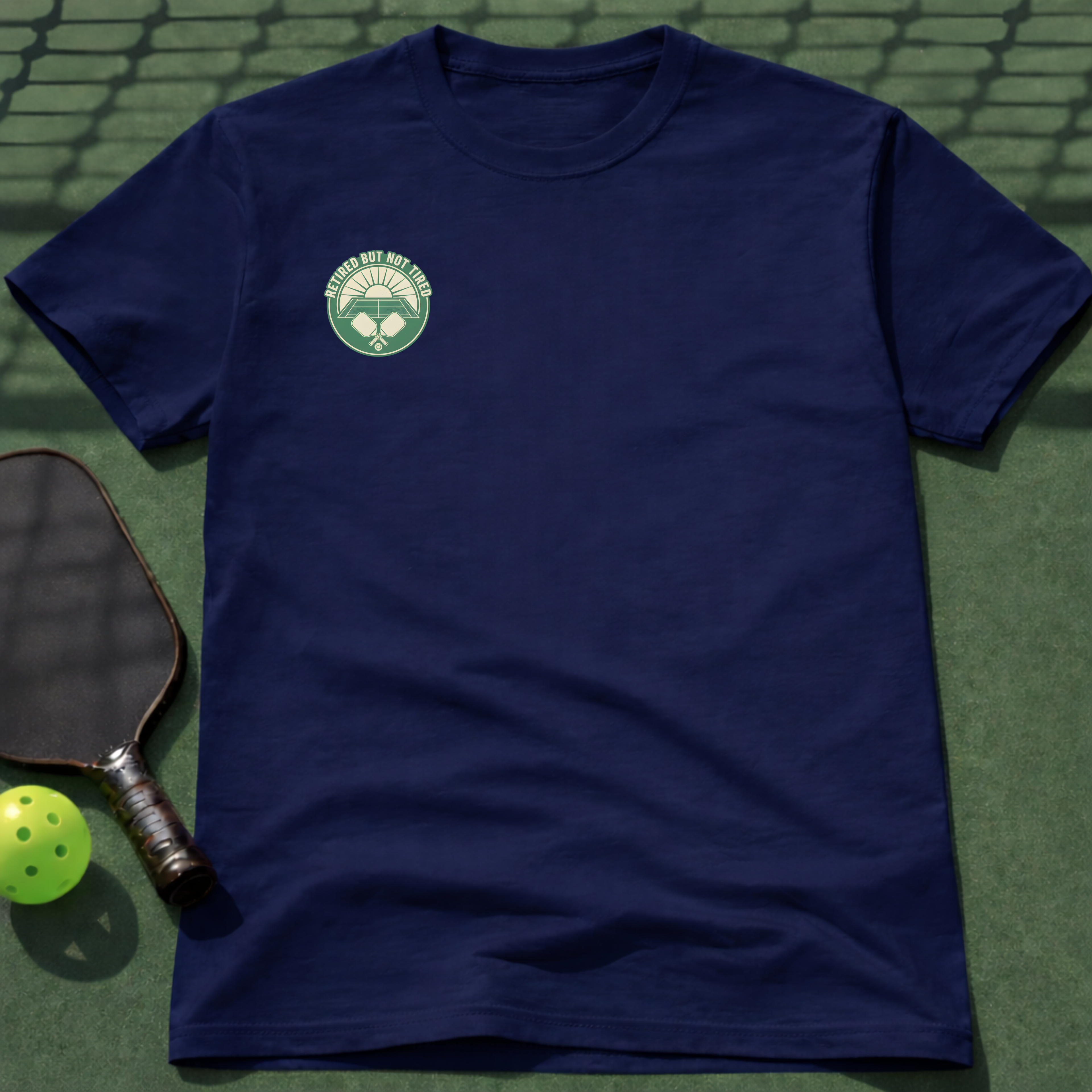 Retired But Not Tired T-Shirt (Chest Print)