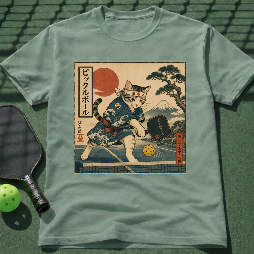 Vintage Japanese Cat Pickleball T-Shirt