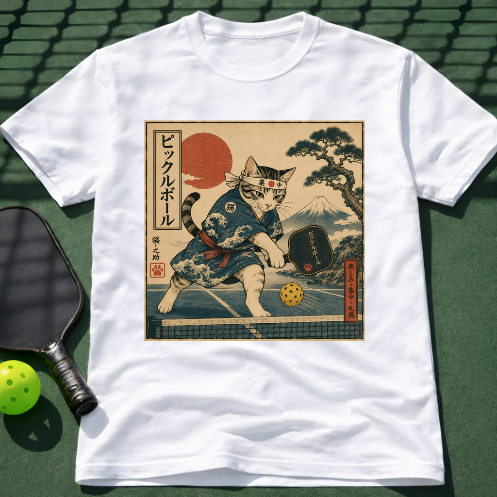 Vintage Japanese Cat Pickleball T-Shirt