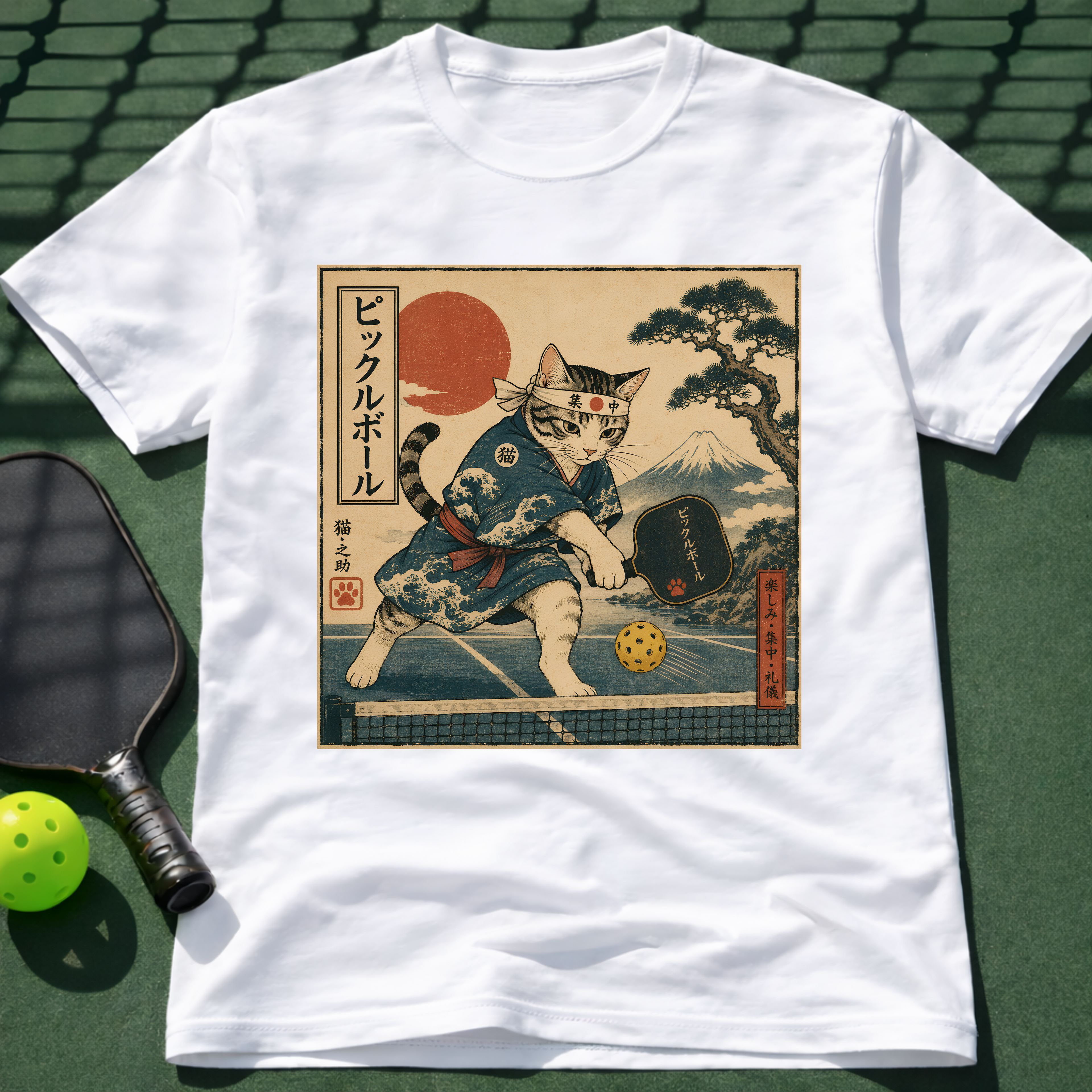Vintage Japanese Cat Pickleball T-Shirt